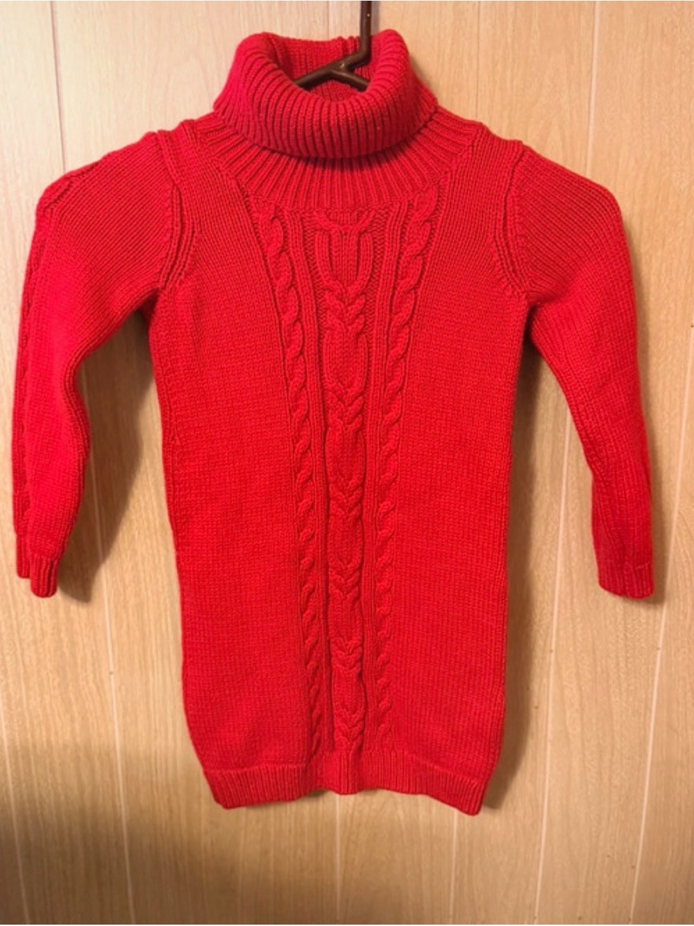 Girls Red Cable Knit Turtleneck Sweater